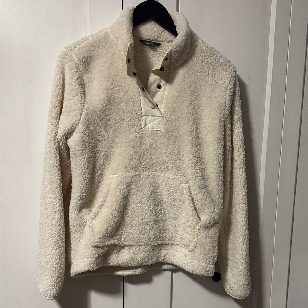 Eddie Bauer Off-White Fleece Sherpa pullover sweater Jacket small